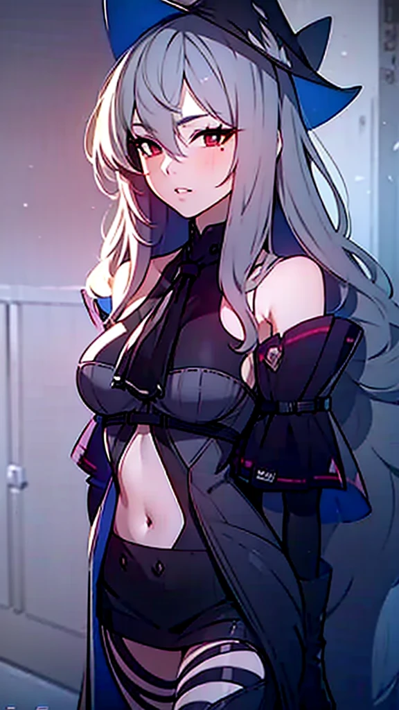 a beautiful anime girl with grey hair (best quality,4k,8k,highres,masterpiece:1.2),ultra-detailed,(realistic,photorealistic,photo-realistic:1.37),1girl,detailed face,beautiful detailed eyes,beautiful detailed lips,extremely detailed eyes and face,longeyelashes,sensual,detailed background,highly detailed, full body, cute, standing