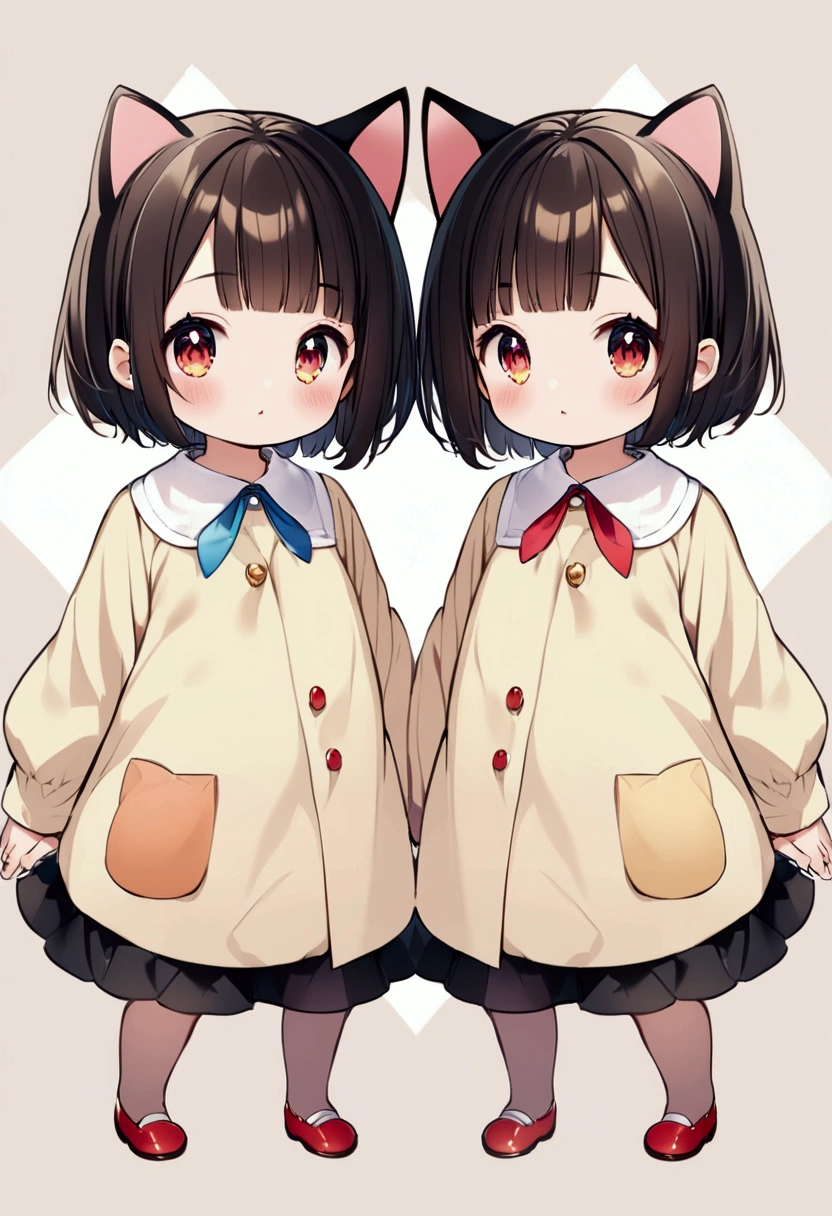 cute、、Short Bob、Kindergarten clothes、Cat ear、Hair color is beige