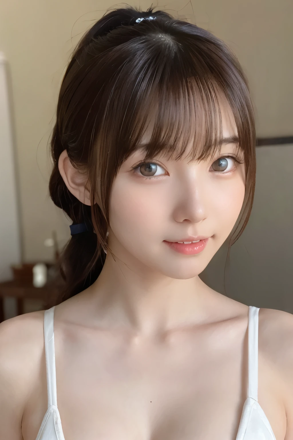 Completely naked、Small nipples、Browsing Caution, One Girl, (Beautiful girl, Delicate girl:1.3), (:1.3),
break, Very beautiful eyes, (Symmetrical eyes:1.3),
break, Small breasts, Blue eyes, Parted bangs, Brown Hair, (ponytail), (Upper teeth, The best smile:0.2),
break, (Eye and facial details:1.0),
break, (masterpiece, Highest quality, Super detailed, Detailed face,8K)Completely naked、White and beautiful skin、Soft Skin、Beautiful body、