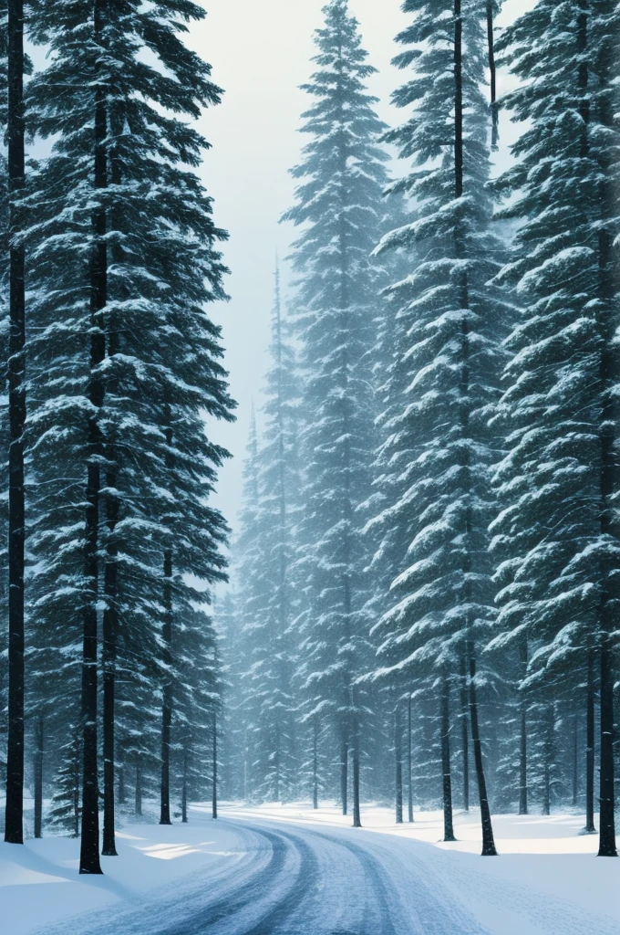 A simple digital pincel art of a snowy forest