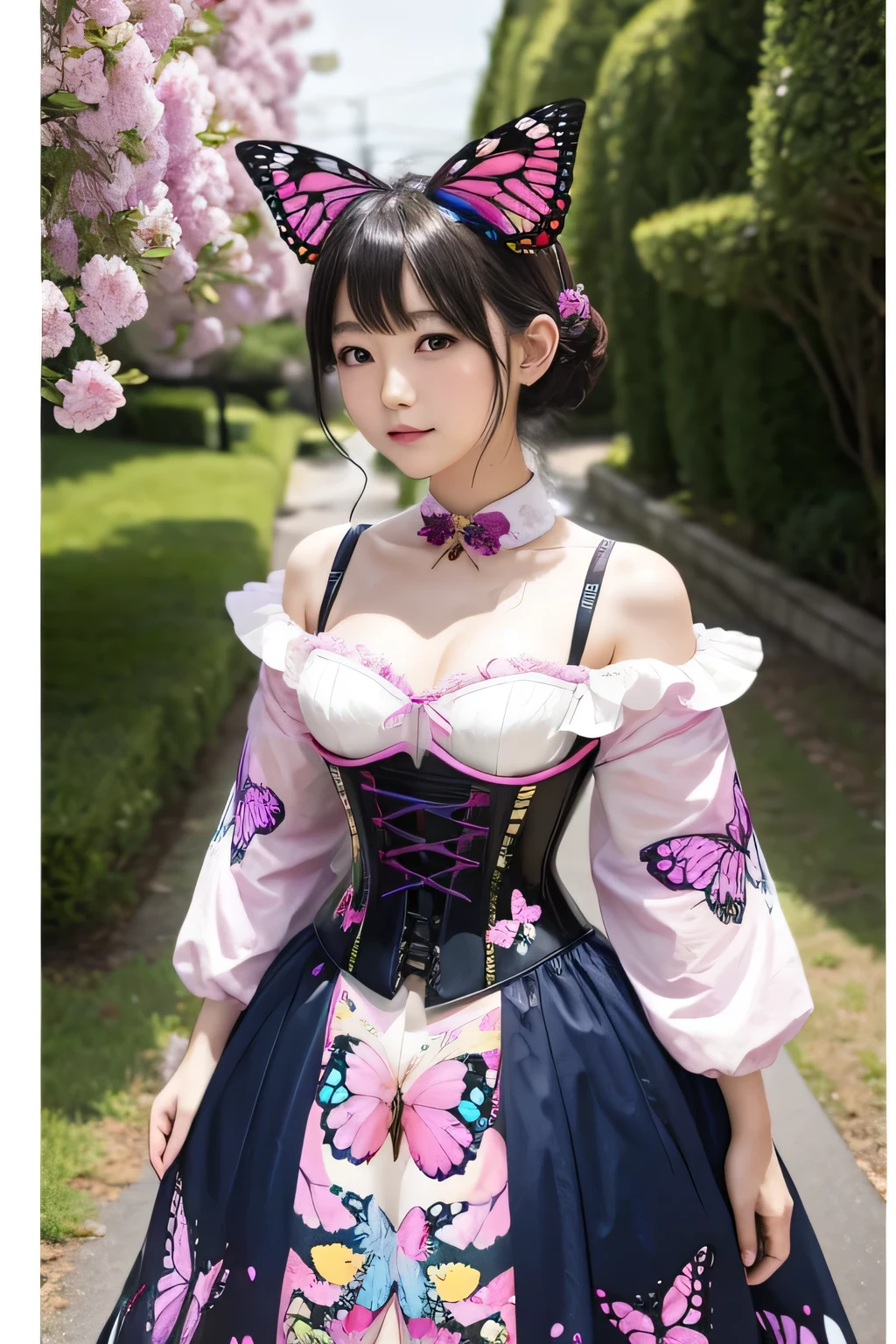 Butterfly wearing a colorful corset dress、Japanese women、20th Generation、