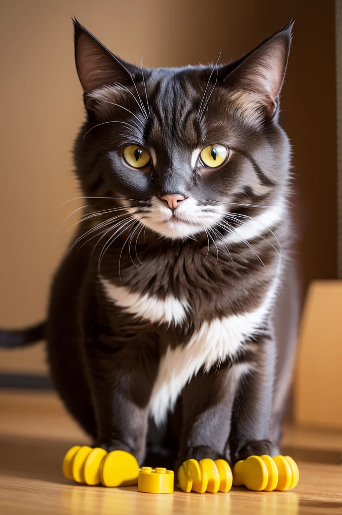 A cat with Lego paws