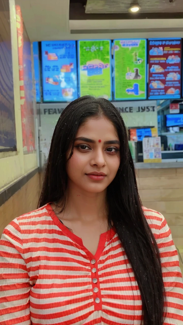 Girl with saree, big eyes, sharp nose, wet lips, long hair, read face, sexy body, in tree ,wer eyes
