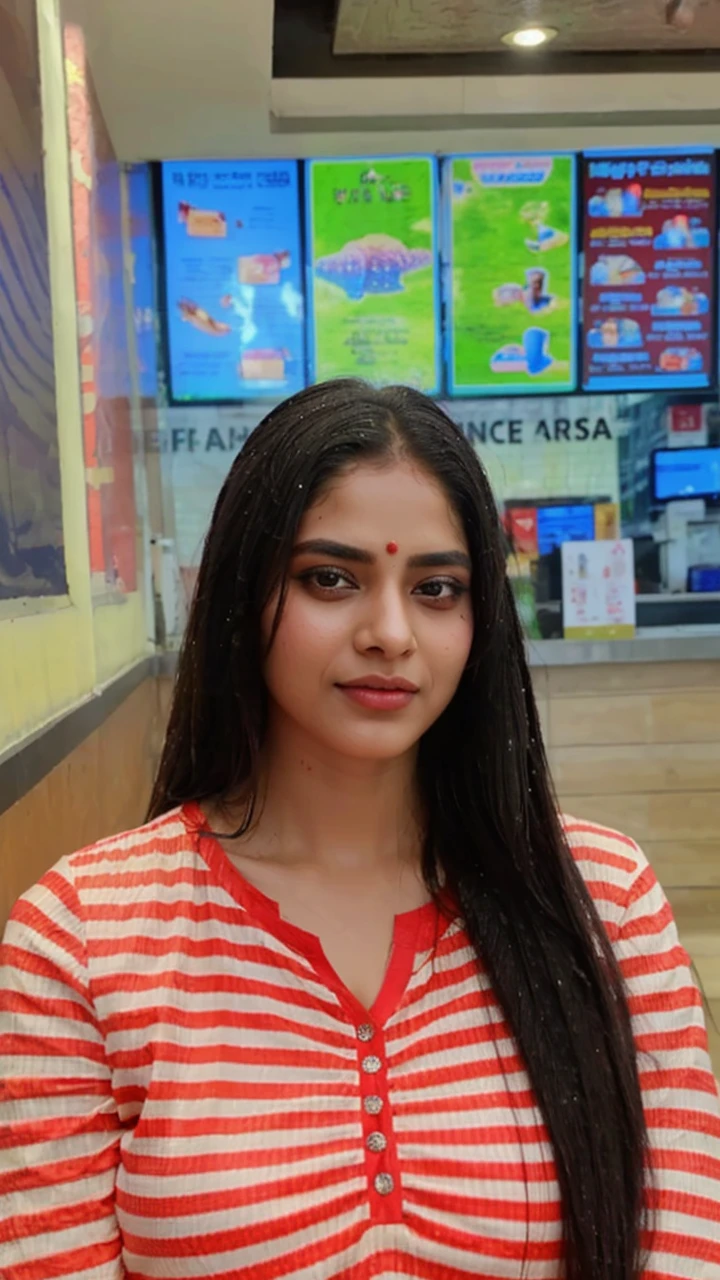 Girl with saree, big eyes, sharp nose, wet lips, long hair, read face, sexy body, in tree ,wer eyes