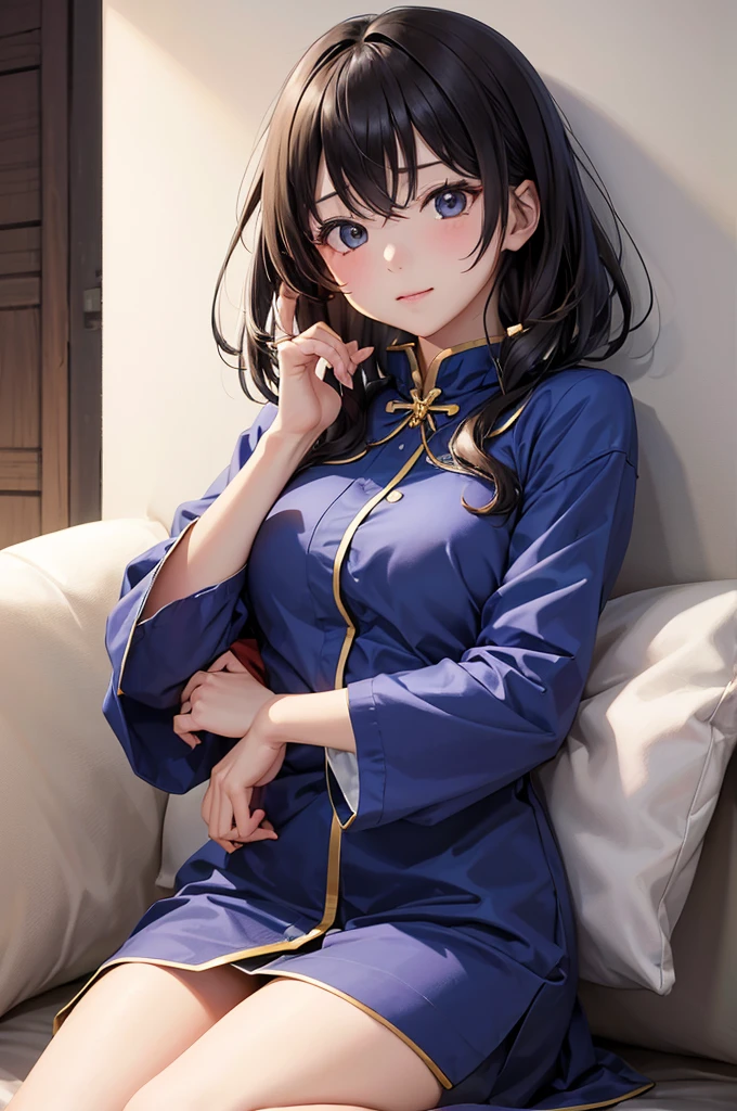 ベストクォリティ,高解像度,8k,finelity detailed background,マスターピース:1.2),美少女,艶やかなピンク色の髪,asymmetrical hair,ピンク色の瞳,優しい目つき,爽やかな表情,笑う,最高品質の,ベストクォリティ,美的で美的:1.2,最高の詳細((超詳))(高精細CGイラスト),上半身,ダークグレー色の下着,スレンダーボディ,夜,月,寝室,ベッドの上,笑顔,赤面,かわいい,おねだり,上目遣い,甘える,super model,wariza,shoot from,below