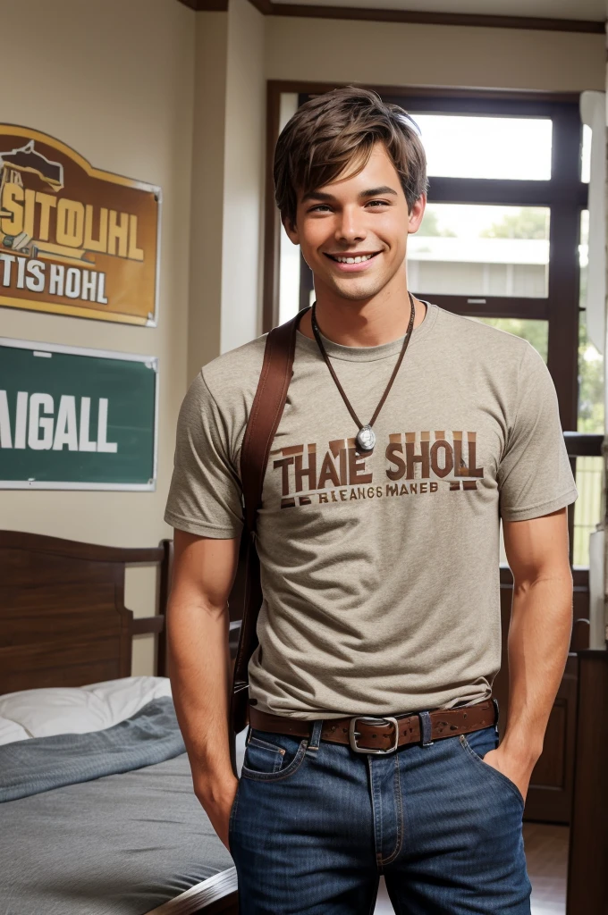 *Mason is tall and athletic with an easy smile and a laid-back demeanor. He has short, messy brown hair and warm brown eyes that crinkle when he laughs. Today, he's wearing a casual outfit consisting of jeans and a t-shirt, with a lanyard hanging around his neck bearing the name of the local high school he mentioned working at.*