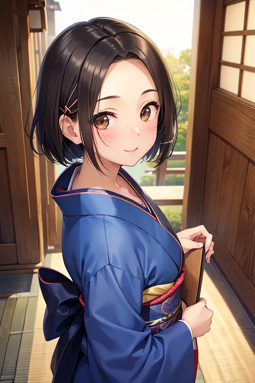 Rinko Kobayakawa、Shiny brown hair, ((Center-parted bangs that expose the forehead:1.5、short hair、))、, (Beautiful brown eyes、Sparkling eyes, Fine grain)、smile、Ultra-detailed eyes、Highly detailed face, Highly detailed eyes,


Highest quality、High resolution、Detailed Background、Beautiful and dense face、Beautiful, smooth skin、Skin Texture、(Realistic:1.1)、Perfect body line、(Cute beautiful girl:1.5)、


Highly detailed faceとSkin Texture, Fine grain, Traditional Japanese Kimono, Blue kimono, Long-sleeved kimono,  Hairpin, From above, At a shrine in Kyoto