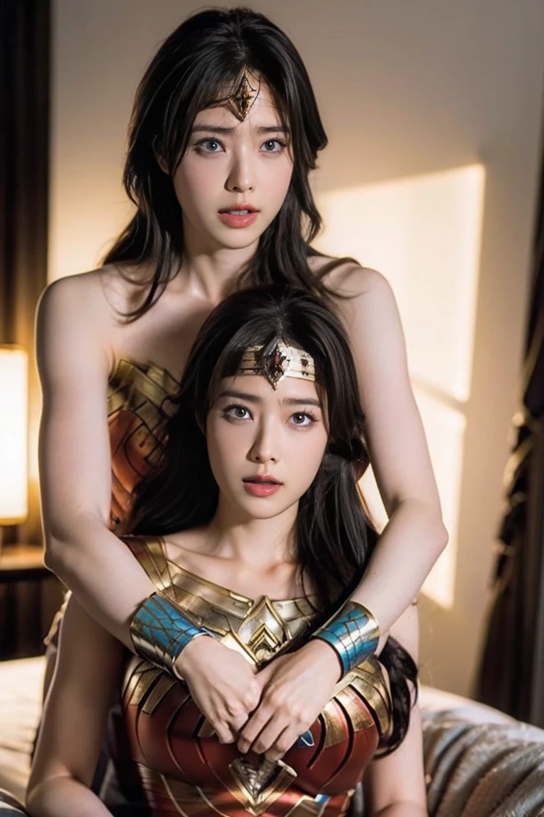 私はWonder Womanです、完璧なWonder Womanの衣装,押しdefeat,defeat,A man straddles me,Grabbed by the face、Hug from the front,I was hugged,be strangled to death,You can have it.,Men lick my face with their tongues,The guys lick my head with their tongues,Men lick my hair with their tongues,My body is licked by men,sleeping face,close ~ eye,Open your mouth,Tired face,Face of Suffering,Being slapped in the face,Getting punched in the face,Fighting with men,Fight with the men,Surrounded by men,,Caught between men,Being held back by men,Entanglement with males, Being attacked by a man,Brown Hair,  masterpiece、beautiful girl、fine eye、puffy eye、Highest quality, 超High resolution, (reality: 1.4), Cinema Lighting,so beautiful、Beautiful Skin、(超reality的な)、(High resolution)、(8K)、(Very detailed)、(美しくて立派なeye)、(Very detailed)、 Detailed face、Diagonal bangle hair、Brown Hair、20-year-old、Wonder Womanのコスプレ，Wonder Woman