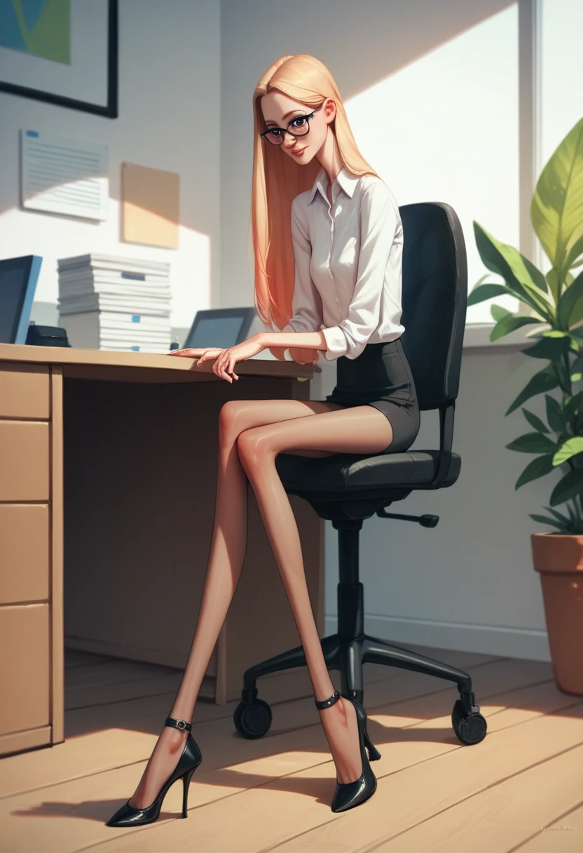 Skinny Skinny Goddess. anorexia. Thin very very skinny thin legs, unrealistically long legs in tights with heels. sits in the office. Highest quality