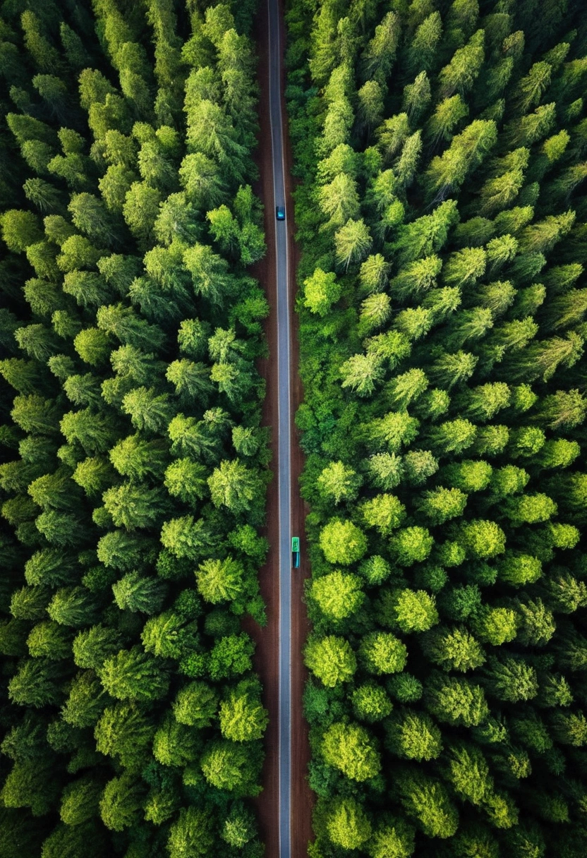 The art of dot painting：Flat Wind，Green，Top view，Aerial Photography，forest，The Trail，1 People silhouette