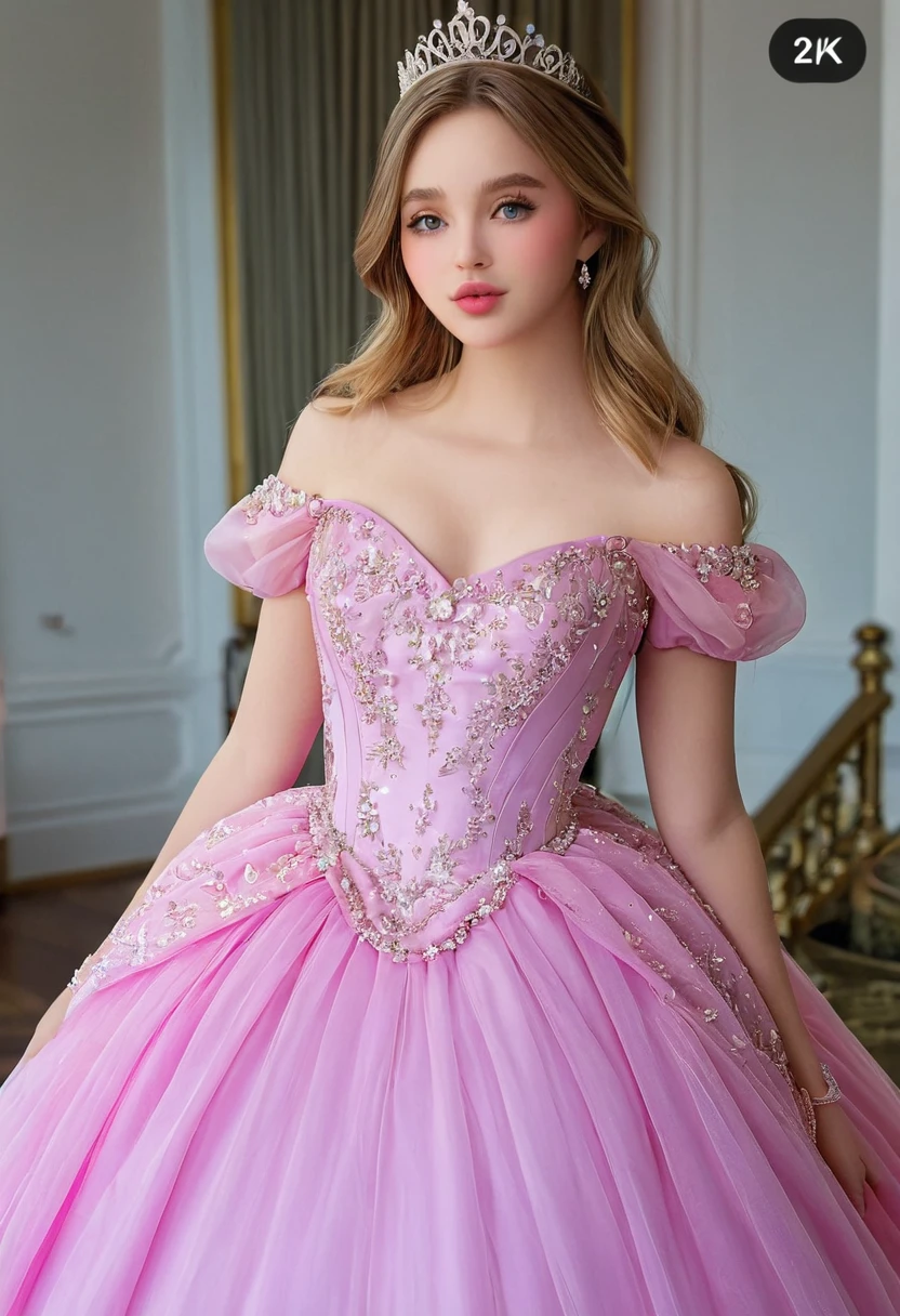 ((high quality:1.2)), (8k), extremely detailed, ((High detail:1.2)), ((best resolution:1.4)), Solo, 24 years old female, ((puffy princess dress)),