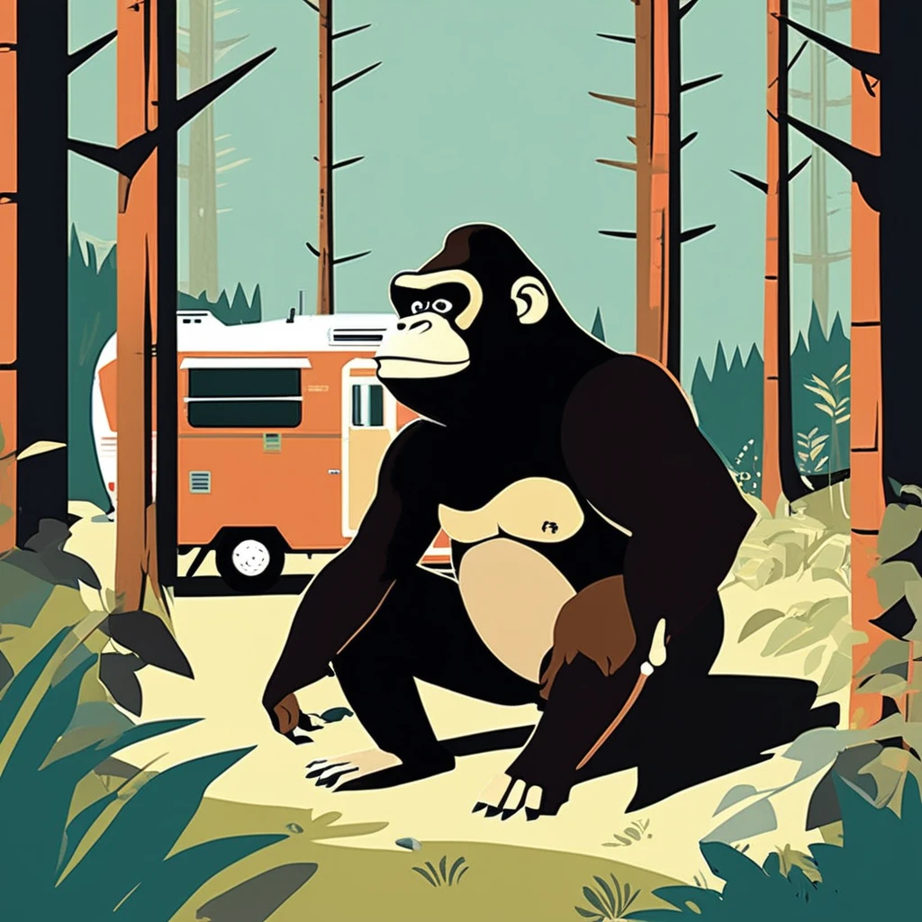 Donkey Kong , art by Sophie Roach , art by Jon Klassen , art by Michael Cho , art by Sophie Roach、sunglasses,camping,gorilla-like