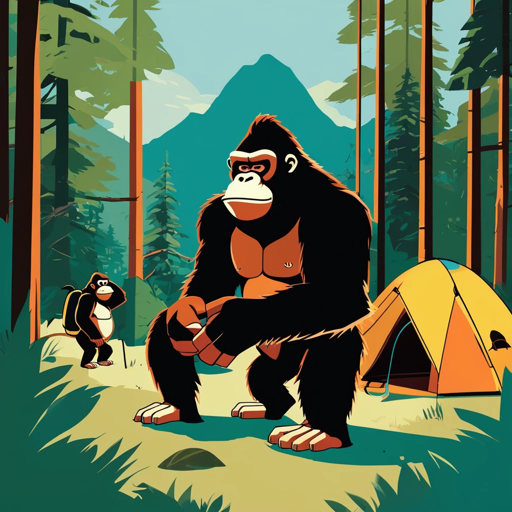 Donkey Kong , art by Sophie Roach , art by Jon Klassen , art by Michael Cho , art by Sophie Roach、sunglasses,camping,gorilla-like