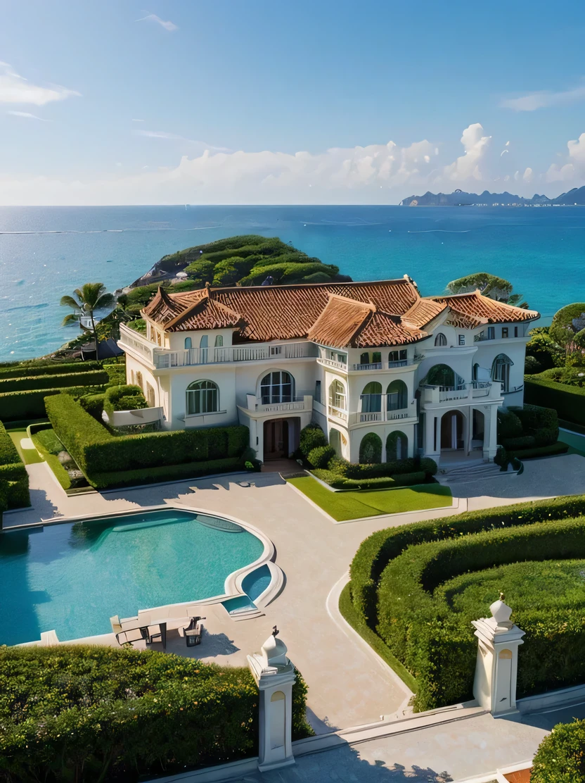 ((masterpiece、Highest quality、Very detailed、High resolution、Realistic、Sharp focus))、((No humans))、coastal、Large mansion、mansion by the sea