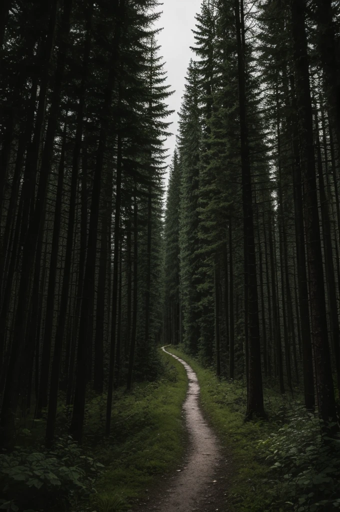Dark trail in the forest at night