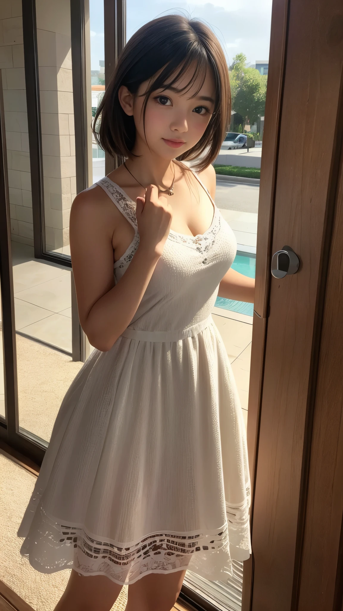 ((Beautiful girl&#39;s sexual situation:1.3)), (Petite and slender body line)、Beautiful breasts、Thin thighs、Small beautiful butt、Narrow waist, (Detailed eyes and face:1.2, Professional photography techniques)、(Perfect Anatomy)、(Gaze at the viewer、Baby Face:1.3、Shy face:1.2、blush:1.2)、(Highest quality、Highest quality、Masterpiece、Ultra high definition、Reality)、(Detailed hands:1.2、Anatomically correct hand:1.1、Beautiful little hands of a girl:1.3)、(Dynamic Pose:1.2)、(Short Hair、Smooth, straight, beautiful hair:1.3)