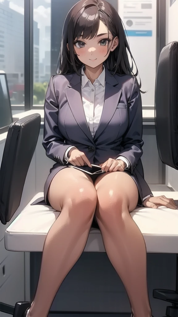 1 girl, looking directly at viewer, , business attire, highly detailed , tan skin