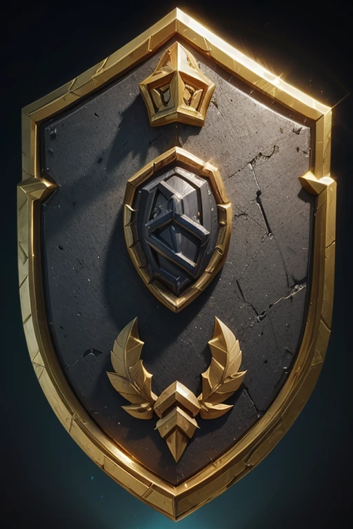 Game medallion shield of gladiator black, gold and diamond blue,hearthstone art style, Hearthstone style art, hearthstone concept art, Riot game concept art, style of league of legends, iconic character splash art, League of Legends crown,Game badge,Surrounding metal feathers,Gray gold,C4D Rendering,Less detail,less detailing,Huge metal