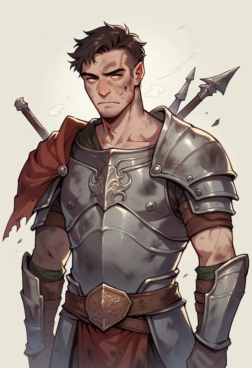 1 man, dnd, fantasy, epic,armor,human,dirty, weary