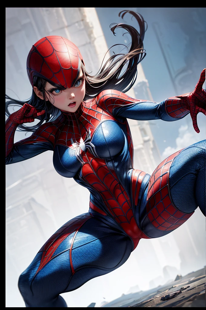 girl, comic accurate Spider Man costume, combat stance, highly detailed, vibrant appearance, creative behavior, extremly detailed, imaginative, sensual, spontaneous, small , sexi, hest quality, skin texture, intricate details, (cinematic lighting), RAW photo, 8k, masterpiece,best quality,ultra-detailed,very detailed illustrations,extremely detailed,intricate details,highres,super complex details,extremely detailed 8k cg wallpaper,