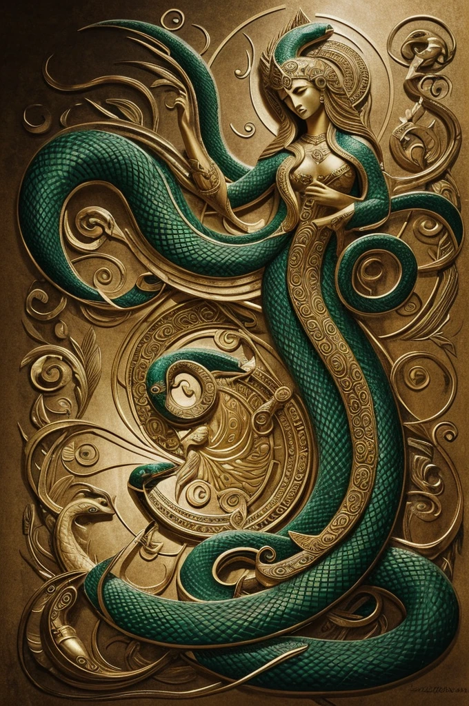Conceptual art showing the serpent as a divine or supernatural figure, perhaps with elements that suggest wisdom and enchantment.