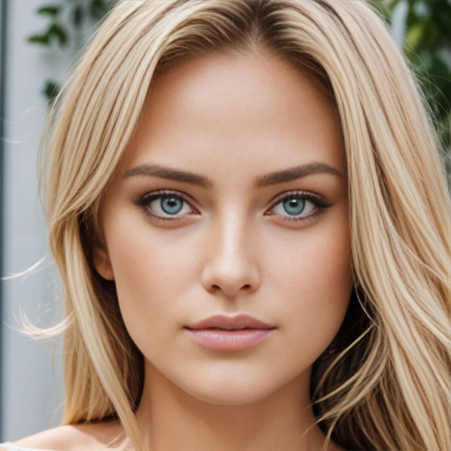 Femme blonde fine de face avec le visage dégagé