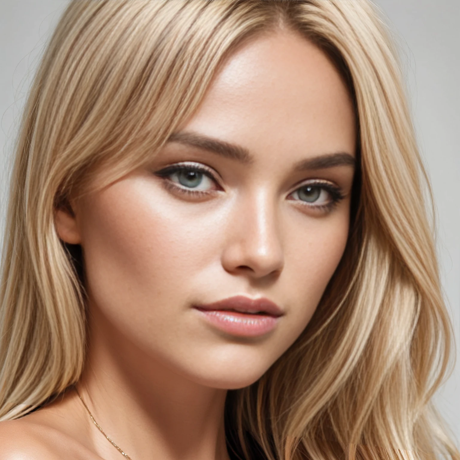 Femme blonde fine de face avec le visage dégagé