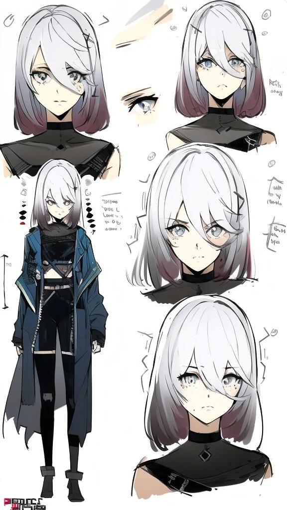 a beautiful anime girl with grey hair (best quality,4k,8k,highres,masterpiece:1.2),ultra-detailed,(realistic,photorealistic,photo-realistic:1.37),1girl,detailed face,beautiful detailed eyes,beautiful detailed lips,extremely detailed eyes and face,longeyelashes,sensual,detailed background,highly detailed, full body, cute, standing, casual clothes, cool jacket, whale reference cloth,straight hair