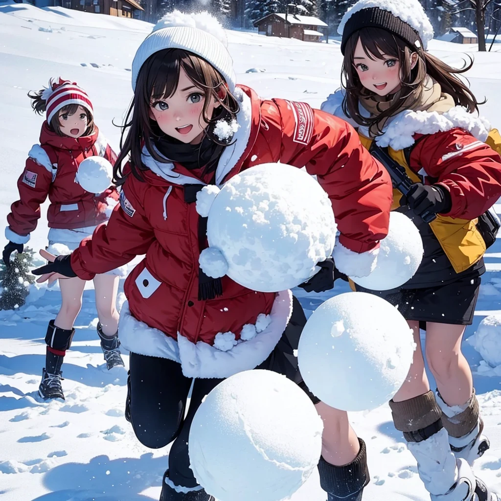 Girls snowball fight