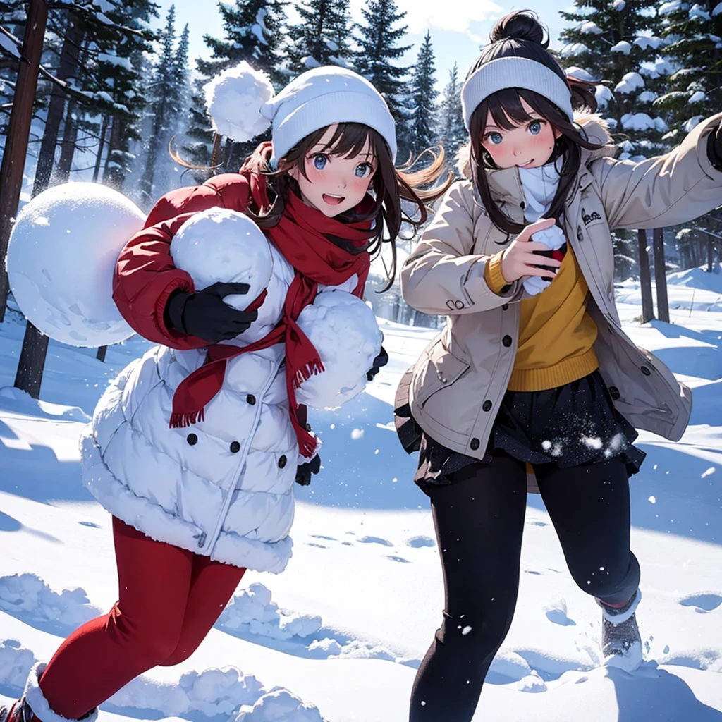 Girls snowball fight