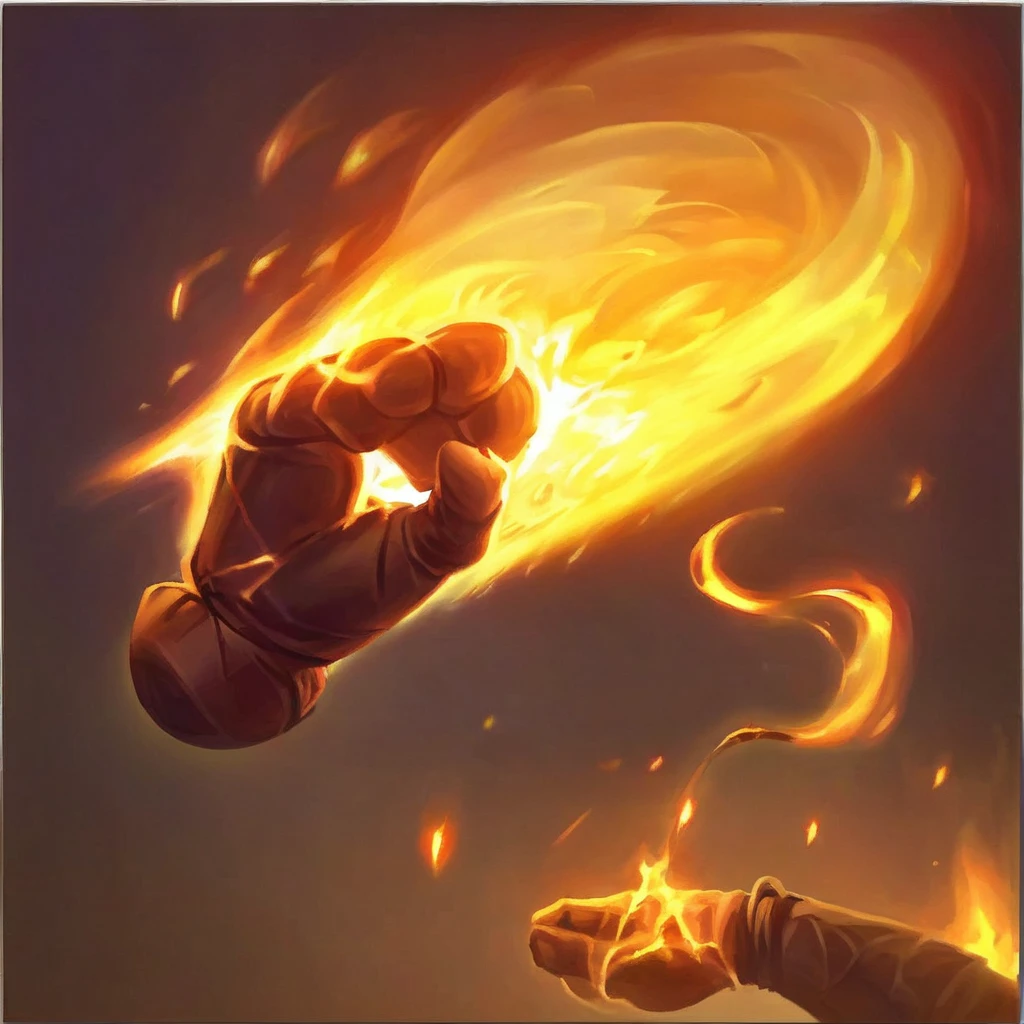 Icons, I want a character throwing a ball made of fire, in throwing position, burning fist