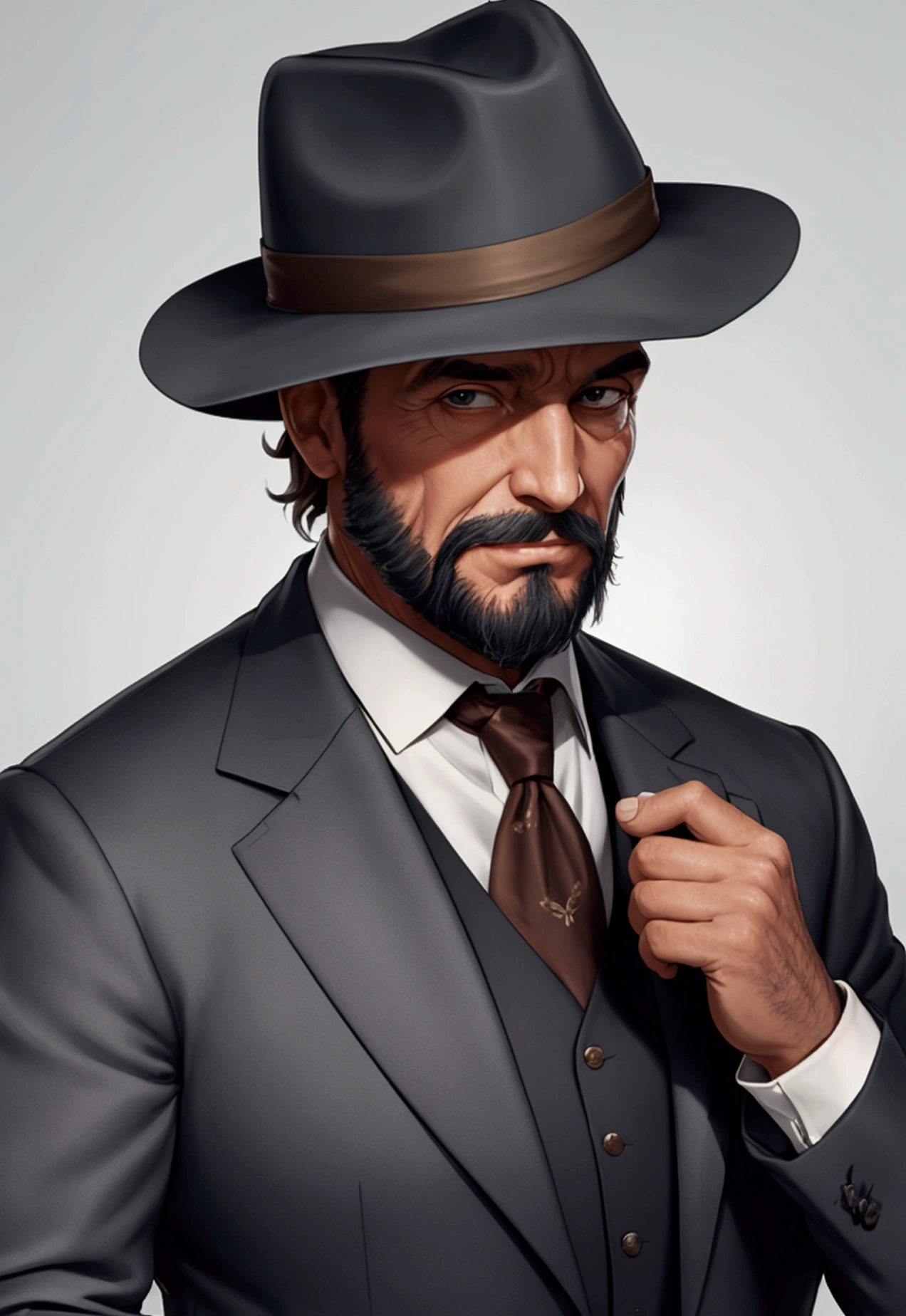 a rich old man in a suit, only upper body, with a fedora and a beard