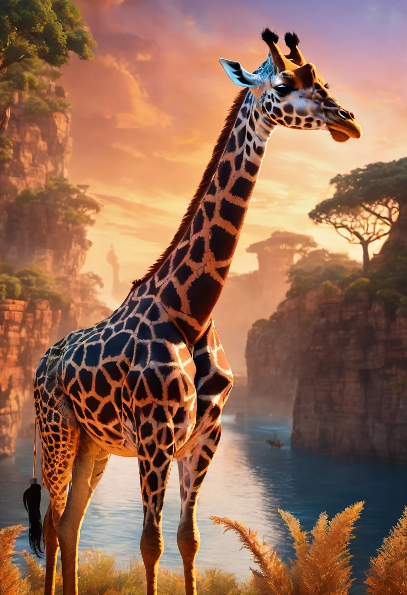 Incredible cinematic portrait of an enigmatic giraffe girl, a fascinating hybrid that combines the elegance of the giraffe with the wild energy of a magma singer. She is dressed in a sexy streeware pirate costume, com um cropped top, short shorts and high boots, all in a warm, shimmering color palette.
Its exotic face has distinctly giraffe-like features., with large, expressive eyes framed by long, delicate eyelashes. Her hair falls in lush waves, reflecting the intense energy of your inner being. Completing the look, she wears sunglasses and a pirate hat, giving it an air of mystery and adventure.
Ao fundo, a mutant pirate ship stands out, her phenomenal, weathered frame revealing the kind of epic journey this giraffe girl must have experienced. The scene is bathed in an iridescent glow, every detail painstakingly rendered in 20k resolution, resulting in a masterpiece of ultra-refined photorealism.
This hybrid creature is a truly transcendental sight, combining the natural elegance of the giraffe with the fiery savagery of a magma singer. His streeware pirate costume adds a layer of mystery and urban style, creating a figure that is both captivating and imposing. It's a masterpiece of imagination, that transports the viewer to a fantastic world of adventure and beauty beyond the ordinary.