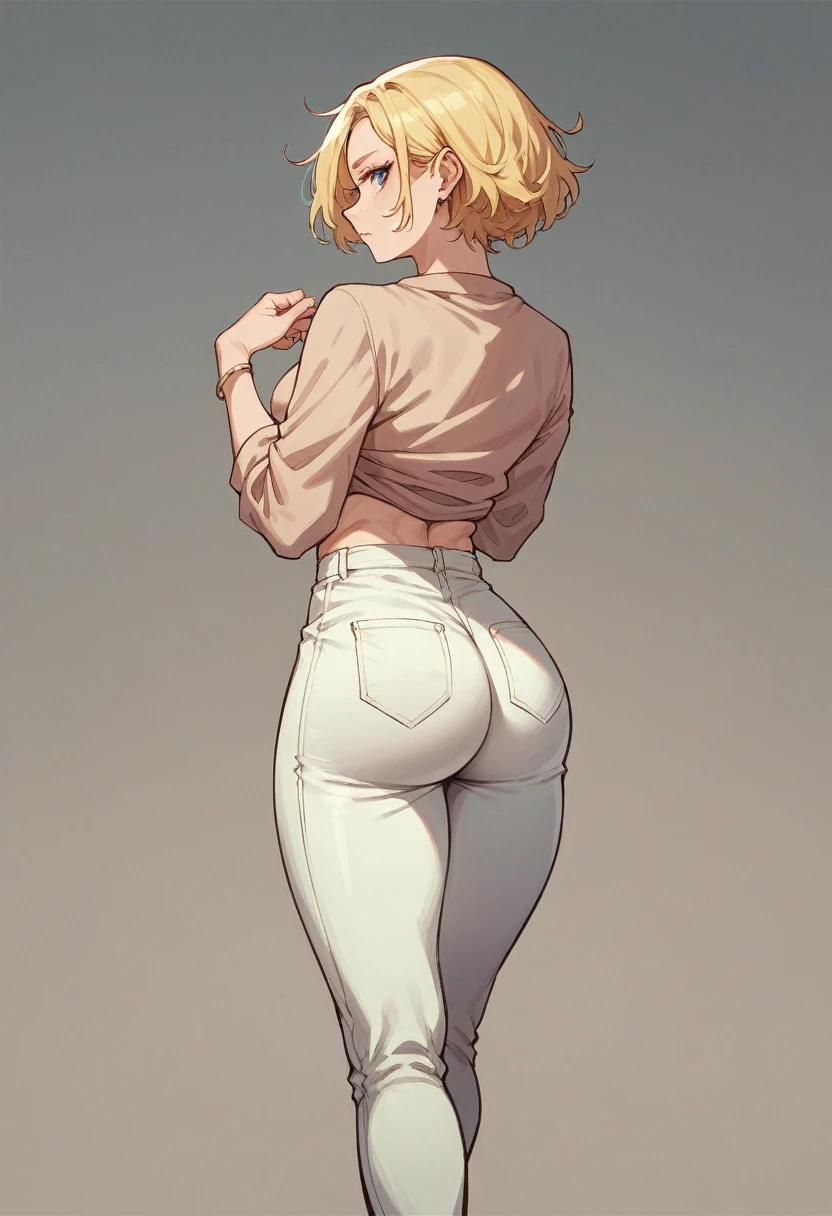 Beautiful blonde woman, perfect body, short low cut dress, ASS, small thong, sensual look