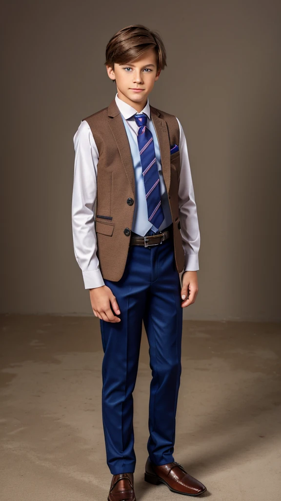  male wearing tie and lomg sleveed  button up with blazer and vest with dress pants and belts
4K HIGH REZ 

Physical Description: Brown colored hair and skinny build. 5"5 and 150 LB. Blue eyes. 

.