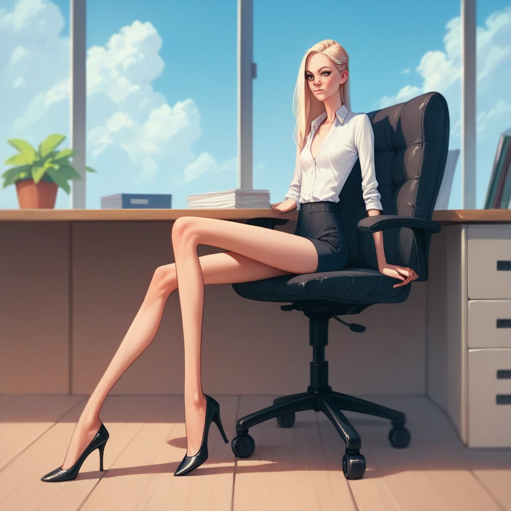 flying in the sky Skinny Skinny Goddess. anorexia. Thin very very skinny thin legs, unrealistically long legs  with heels. sits in the office. Highest quality