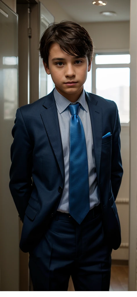 13 year old male in blue tie and suit
