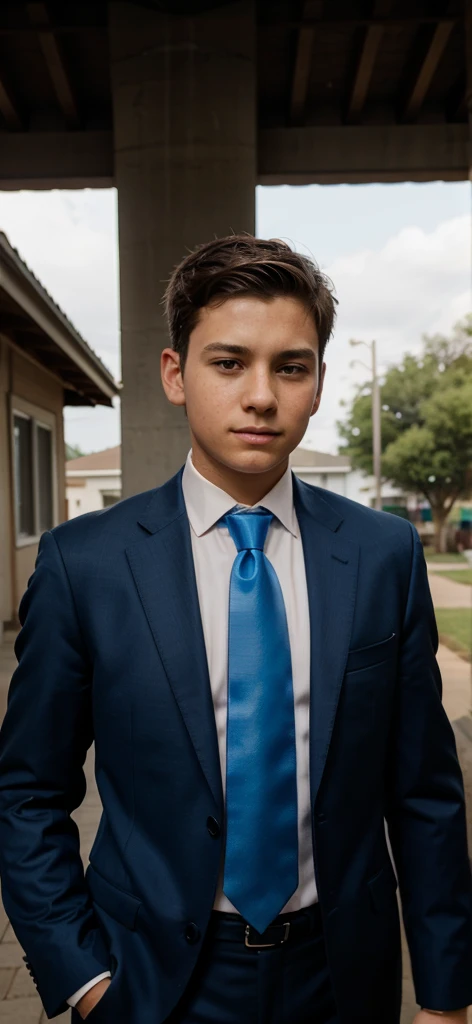 13 year old male in blue tie and suit