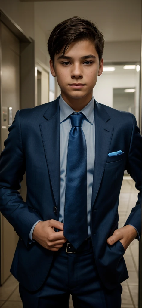 13 year old male in blue tie and suit