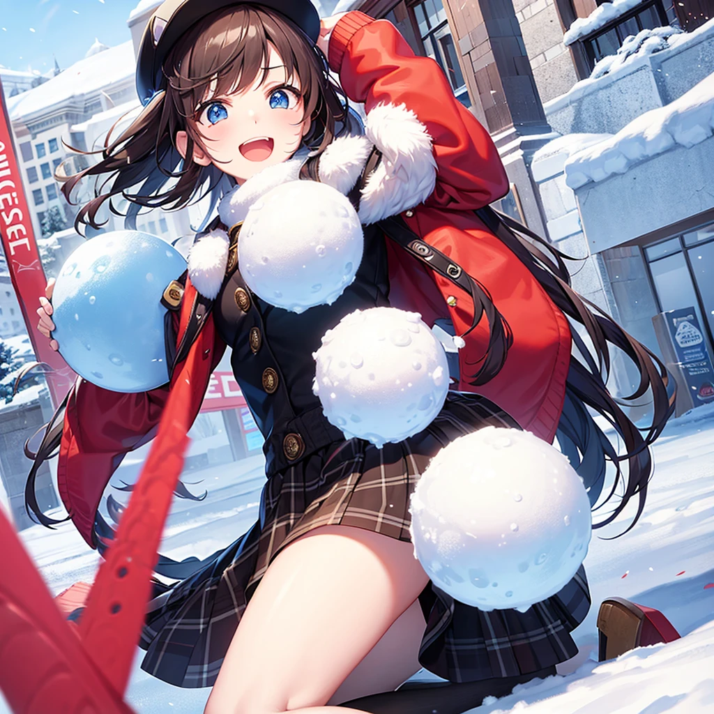 (masterpiece), best quality, expressive eyes,swaying hair,Dynamic hair,a girl in Santa outfit holding a gift suspended in mid air while on a snow board in sky, show the bottom of snowboard, solo, 1girl, santa hat, santa dress, boots, gloves, cleavage, bare thighs, snowboard, perspective, dutch_angle