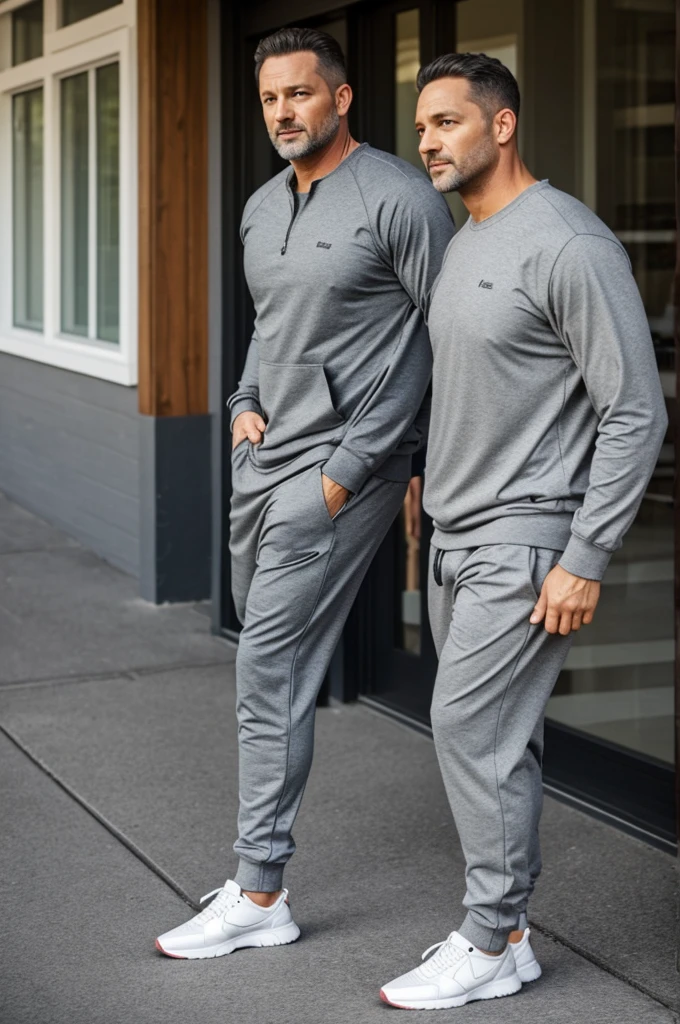 40 year old man with big butt wearing gray joggers