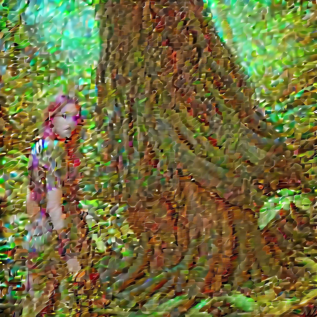 a mischievous forest spirit, peering from behind a tree trunk, camouflaged among vibrant green leaves, detailed face, intricate details, magical realism, cinematic lighting, rich colors, high resolution, 8k, photorealistic, hyper detailed, painterly, dramatic shadows, warm tones