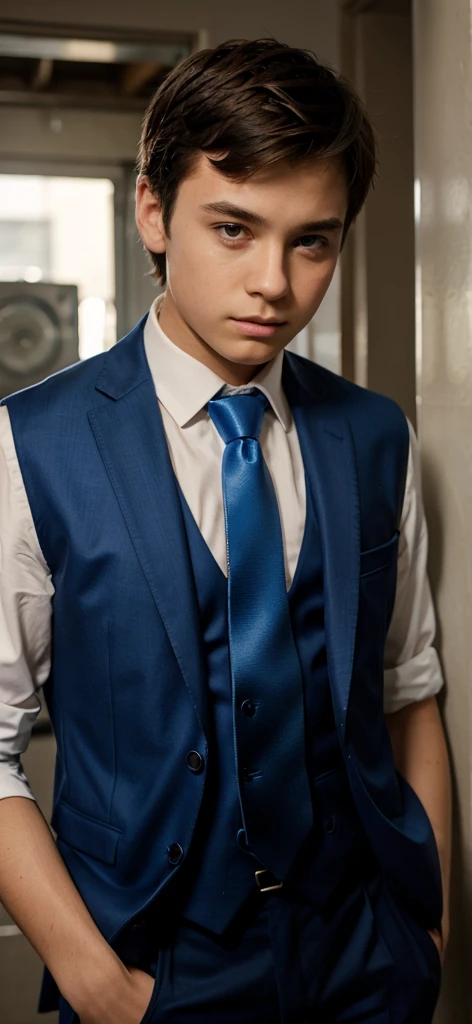  male in blue tie and suit and vest