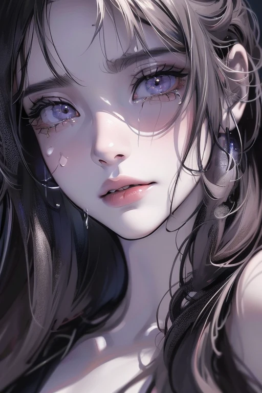 a heartbroken woman crying in agony,tears streaming down her face,lost in darkness and pain,no escape,extremely detailed eyes,beautiful detailed lips,longeyelashes,dramatic lighting,chiaroscuro,cinematic,moody atmosphere,muted color palette,realistic,photorealistic,best quality,8k,highres,masterpiece
