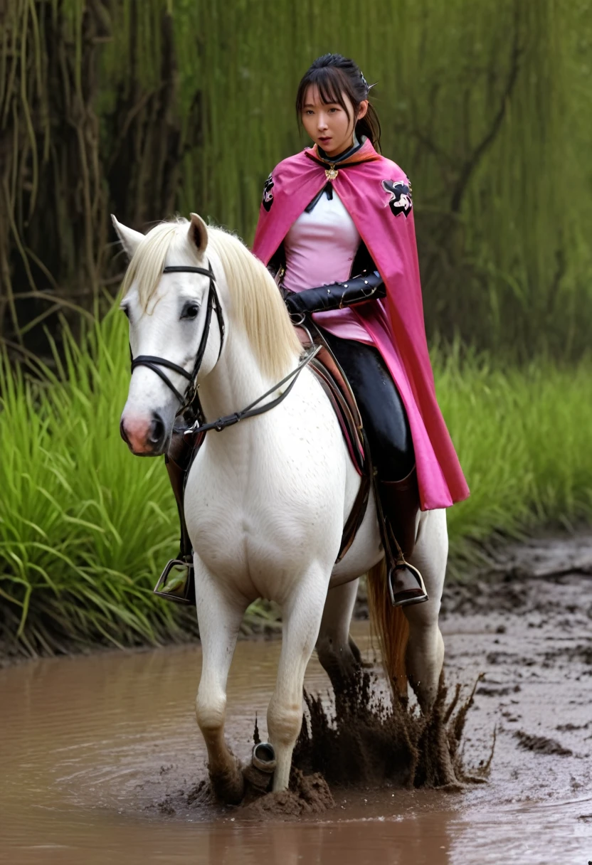 (((masterpiece))),(((Highest quality))),((Tabletop:1.4, Highest quality)), (Realな写真:1.4), in the muddy river,dirty swamp,
((1 cute girl knight)),rodeo,horse standing,Surprised face,stumble,aggressive,slouch,horse standing, prancing horse in pitfall,cute,Napoléon horse sliped in pitfall,in the pitfall,Uplifting,Naughty,
(超High resolution:1.2),, wonderful, Very detailed CG Unity 8k wallpaper, Very detailed, High resolution,fat horse ridden by japanese girl,Plump,Double,Pink armor and cape,Soaking in the swamp,Mud Splash,
Soft Light, Beautiful detailed girl, Droopy eyes,Very detailedな目と顔, Beautiful and exquisite nose, Beautiful and exquisite, horse ridden by a girl can't stand up because its drowned in the sticky muddy pitfall:10.0 ,Displeased face:4.0,Real,Stir,Anatomically correct,action horse riding scene while struggle fighting