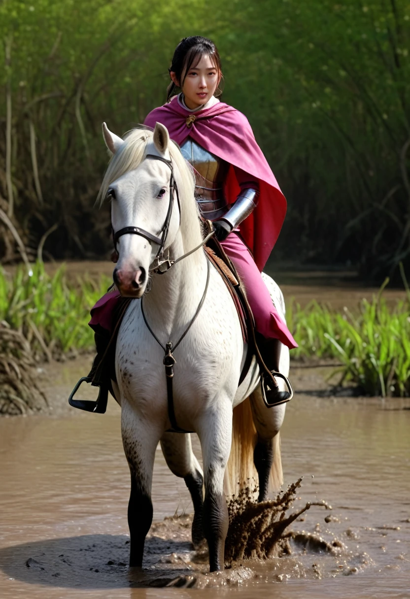 (((masterpiece))),(((Highest quality))),((Tabletop:1.4, Highest quality)), (Realな写真:1.4), in the muddy river,dirty swamp,
((1 cute girl knight)),rodeo,horse standing,Surprised face,stumble,aggressive,slouch,horse standing, prancing horse in pitfall,cute,Napoléon horse sliped in pitfall,in the pitfall,Uplifting,Naughty,
(超High resolution:1.2),, wonderful, Very detailed CG Unity 8k wallpaper, Very detailed, High resolution,fat horse ridden by japanese girl,Plump,Double,Pink armor and cape,Soaking in the swamp,Mud Splash,
Soft Light, Beautiful detailed girl, Droopy eyes,Very detailedな目と顔, Beautiful and exquisite nose, Beautiful and exquisite,  horse ridden by a girl can't stand up because its drowned in the sticky muddy pitfall:10.0 ,Displeased face:4.0,Real,Stir,Anatomically correct,action horse riding scene while struggle fighting