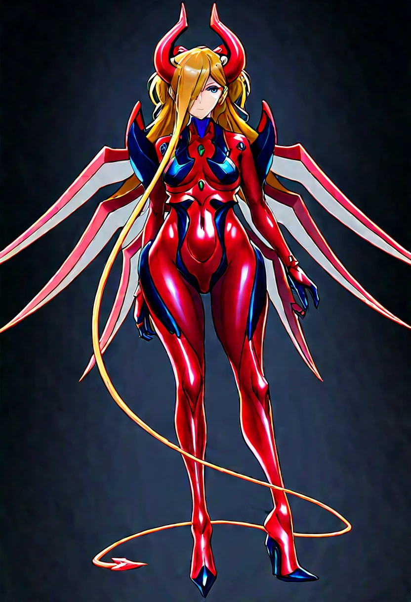 NSFW，Full-body concept art, 1 woman,asuka langley shikinami Purple and black test plug suit，A figure fused with a dragon, witch blade motivism, evil fall, symbiote skin,  Blood vessels floating all over the body, full body suit, enemy woman, bio full skin suit, high image quality, real, high detail, 16K, purple gloves, renamon bodysuit, fortified suit, glossy, digimon, goddess, mature female, ????????, fox mask, masterpiece, more_details:-1, more_details:0, more_details:0.5, more_details:1, more_details:1.5