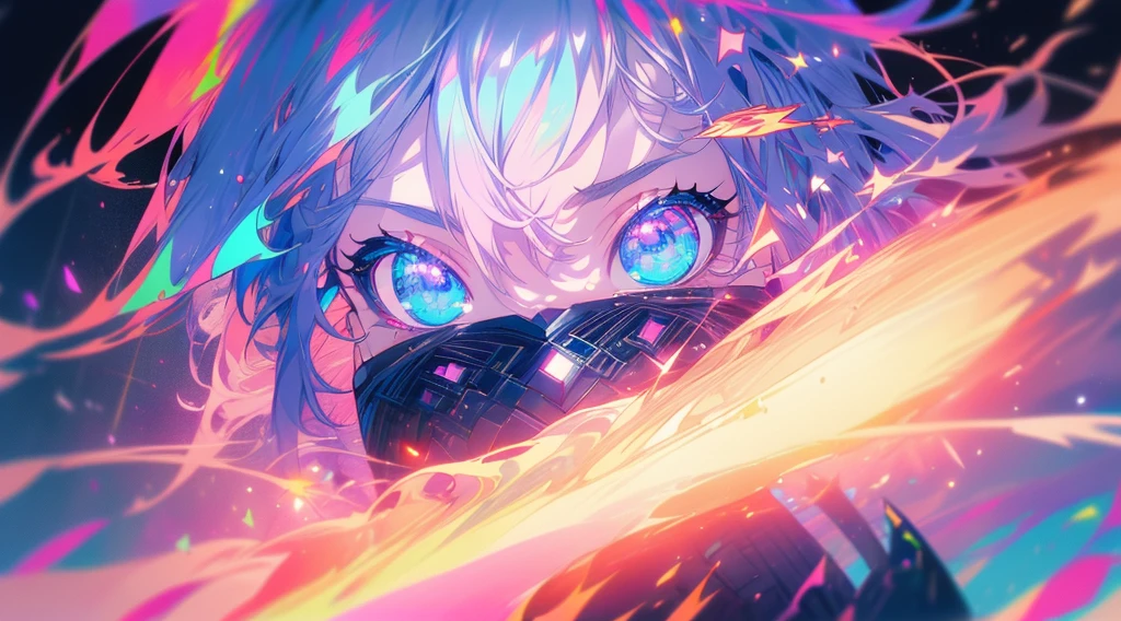 (A human who emits an aura from his body:1.4), (Blue energy light emanates from the body:1.4), (white heir:1.2), (gradient eyes:1.2), (finely detailed beautiful eyes:1.2), (symmetrical eyes:1.2), (big highlight on eyes:1.3), (fullbody:1.3), (fly:1.3), (cyber city:1.4), (lightning discharge lightning effects:1.2), (electrocution:1.3), (masterpiece:1.4), (illustration:1.2), (best quality:1.4), (best aethetic:1.2), (beautiful art:1.4), (ultra-detailed:1.4), (8k), (HDR), (sharp focus), (intricate), HOSHINO AI, PURPLE EYES, STAR-SHAPED PUPILS, Hoshino Ai, long hair, purple hair, streaked hair, purple eyes, star-shaped pupils, hair ornament