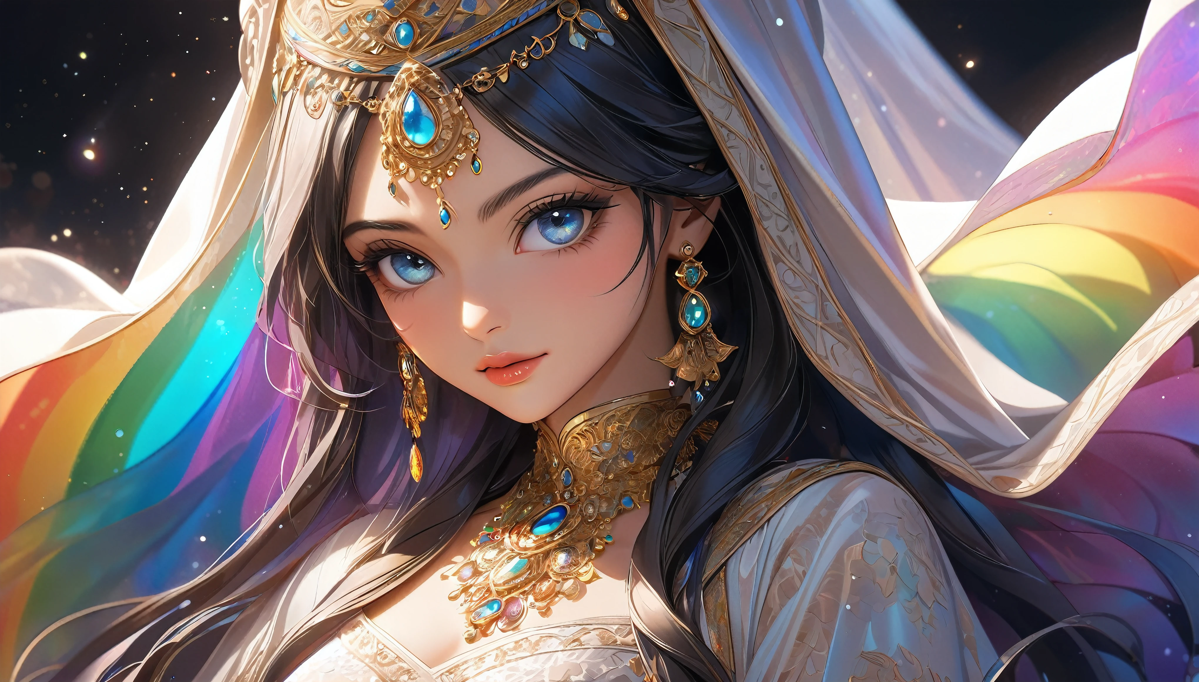 BREAK A bewitching Arab girl, Only one person, Attractive and sexy nude princess,
Arabian Nights, Aesthetic fantasy world of the Arabian Nights, The Return of Sherahezad,
BREAK Professional spray work, Detailed and intricate texture, Detailed and intricate brushwork, Detailed and clear depiction, Anatomically correct, Absurd aesthetics,
BREAK A special side that only she shows in front of her master, A seductive pose to captivate your partner, I submit to you❤,
BREAK A tale of horribleness and sexiness, The pursuit of aesthetics,
BREAK Detailed and attractive black human skin texture, Fresh and lustrous charm, Sweat that accentuates the sexiness of your skin,
BREAK A shawl made of loosely woven, transparent lace, A luxurious silk lace material that aesthetically covers the naked body, ((Eroticism adjusted to SFW)),
BREAK Detailed and realistic silk texture, Smooth, Gloss, Supple, Transparent holographic coating,
BREAK Attractive, clear, beautiful eyes, Aesthetic Expressions That Look at You, A look that conveys the anticipation of this evening, A bold seduction into bed,
BREAK A dark background that makes the subject stand out, Light and shadows that emphasize seductiveness, dramatic cinematographic lighting, Vibrant colors, Fantastic rainbow fantasy,
BREAK Highest quality, Highest Resolution, Optimized Octane Rendering, super retina vision,
