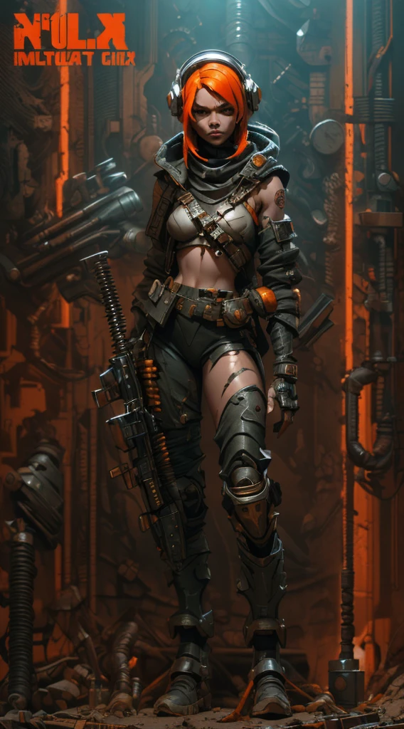 (((mulher))), (((melhor qualidade))), (((obra prima))), (((adulto))), A highly detailed and realistic skull girl,( Anya. Taylor Joy) cyberpunk character, mad max furiosa, one hand robot, cyborg arm, orange hair, dramatic metal heavy rock theme, best quality, 8k, hyperrealistic, photorealistic, extreme detailed painting, studio lighting, vivid colors, dark moody atmosphere, cinematic, dramatic pose, intricate mechanical details, glowing energy effects, intense gritty textures, seamless integration of organic and inorganic elements. Wearing the used clothes of a wastelander. Background: An apocalyptic wasteland. Dusty and depressing.
